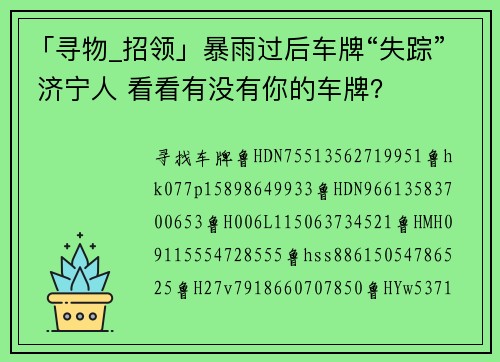 「寻物_招领」暴雨过后车牌“失踪” 济宁人 看看有没有你的车牌？